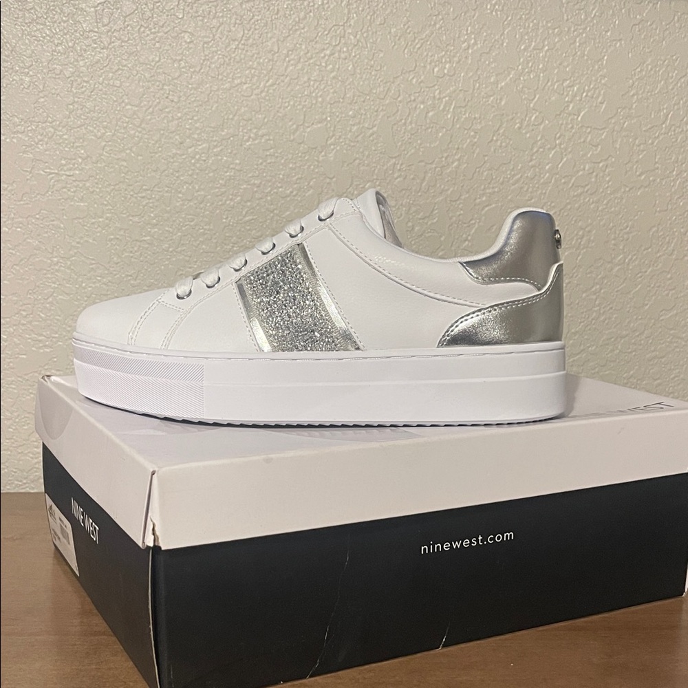 Nine West Women's Sneakers in White and Silver